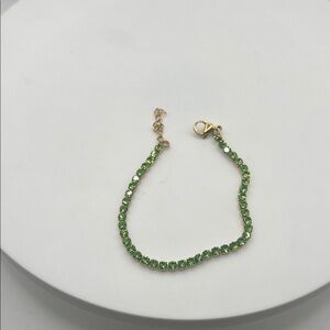 979. Elegant Lime Green Crystal and Gold 3mm Tennis Bracelet